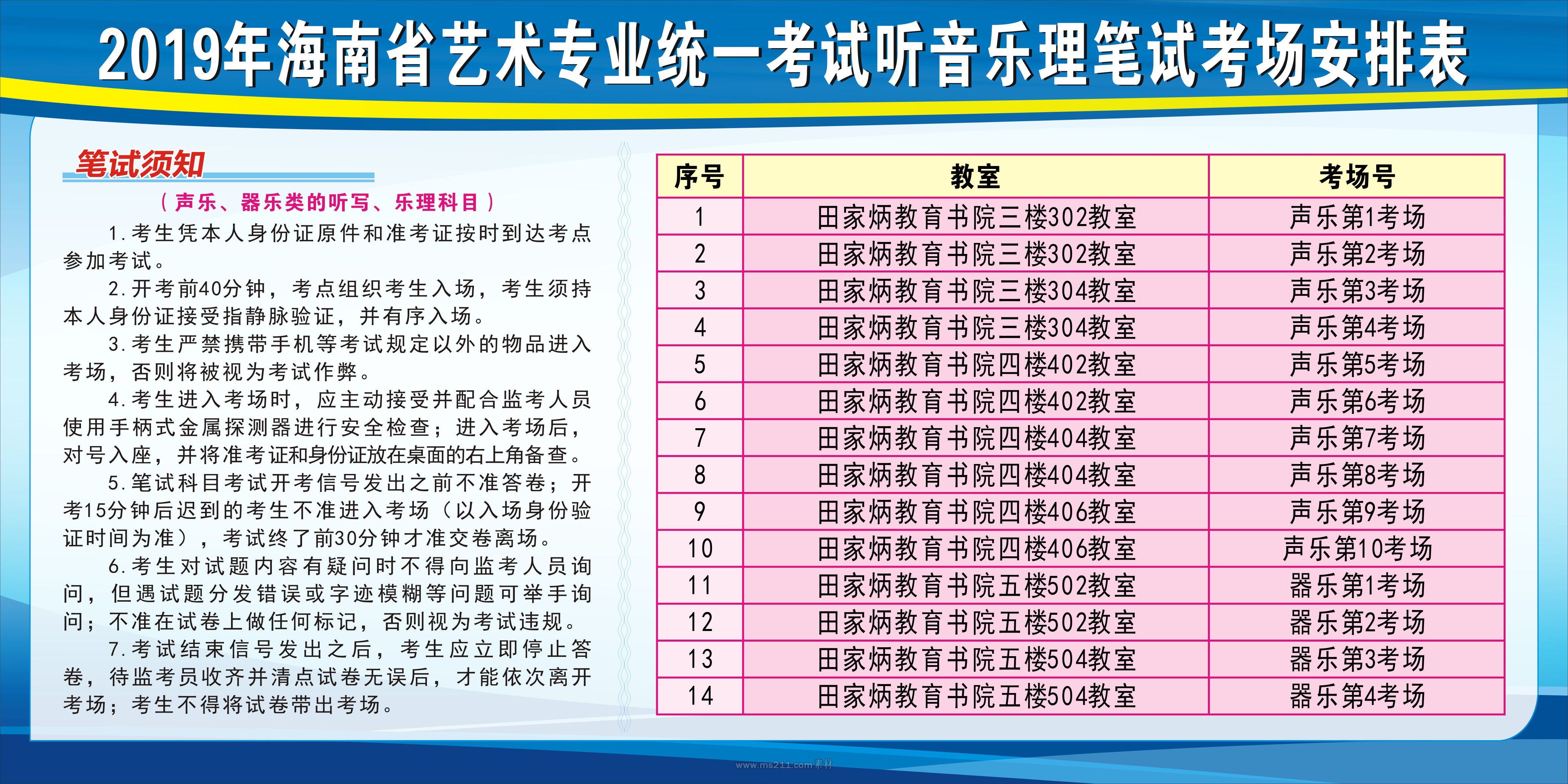 5.海南师范大学考点听写、乐理笔试考场安排表